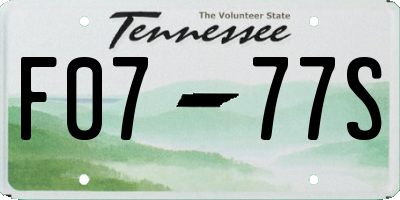 TN license plate F0777S