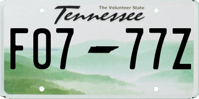 TN license plate F0777Z