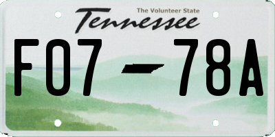 TN license plate F0778A