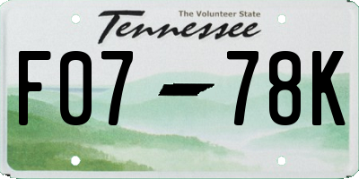 TN license plate F0778K