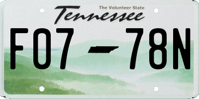 TN license plate F0778N