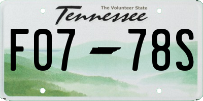 TN license plate F0778S