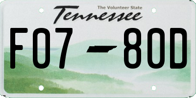 TN license plate F0780D