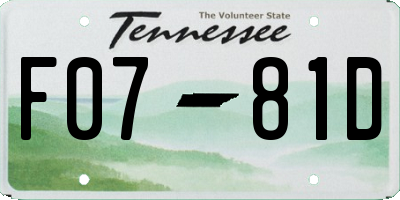 TN license plate F0781D