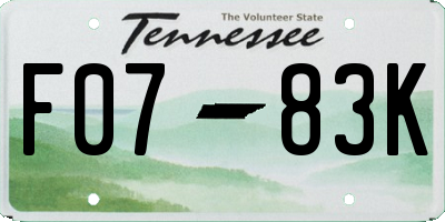 TN license plate F0783K