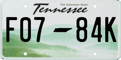 TN license plate F0784K