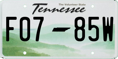 TN license plate F0785W