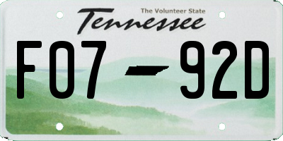 TN license plate F0792D