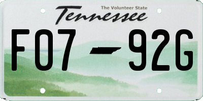 TN license plate F0792G