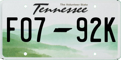TN license plate F0792K