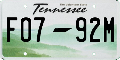 TN license plate F0792M