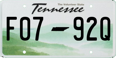 TN license plate F0792Q