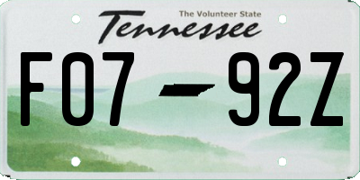 TN license plate F0792Z