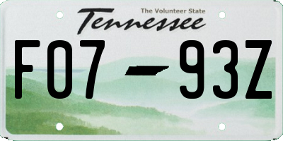 TN license plate F0793Z
