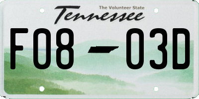 TN license plate F0803D