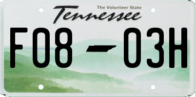 TN license plate F0803H