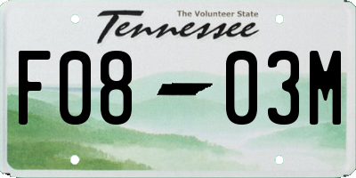 TN license plate F0803M