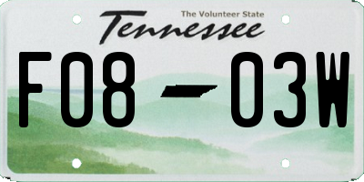 TN license plate F0803W