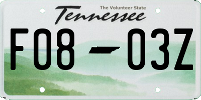 TN license plate F0803Z