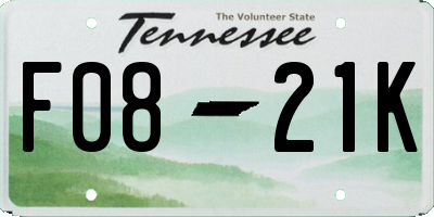 TN license plate F0821K