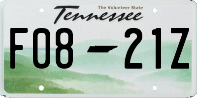 TN license plate F0821Z