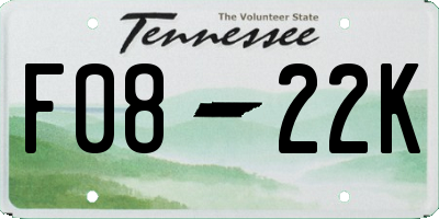 TN license plate F0822K