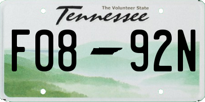 TN license plate F0892N