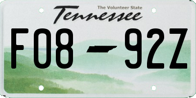 TN license plate F0892Z