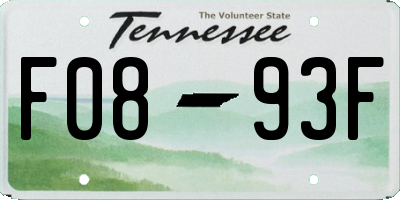 TN license plate F0893F