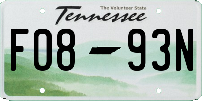TN license plate F0893N