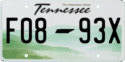 TN license plate F0893X