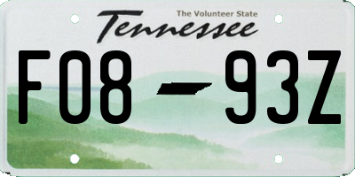 TN license plate F0893Z