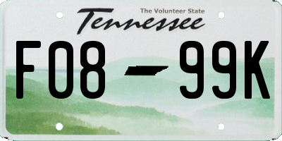 TN license plate F0899K