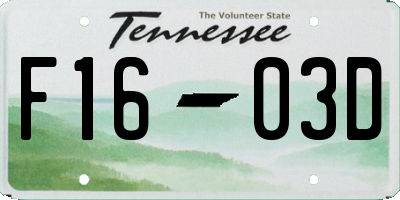 TN license plate F1603D