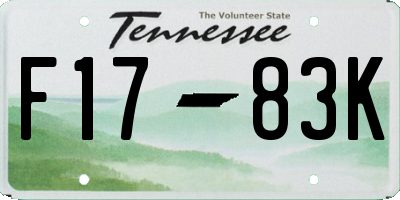 TN license plate F1783K