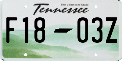 TN license plate F1803Z