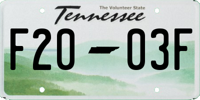 TN license plate F2003F