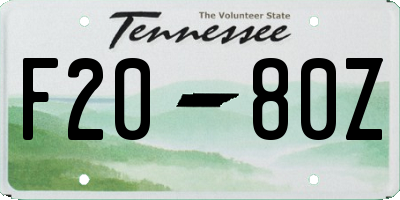 TN license plate F2080Z
