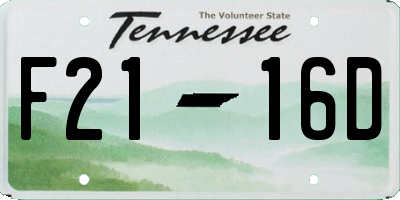 TN license plate F2116D