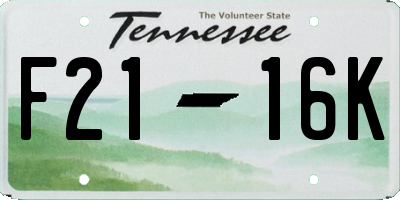 TN license plate F2116K