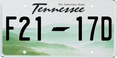 TN license plate F2117D