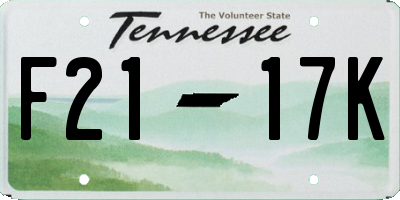 TN license plate F2117K