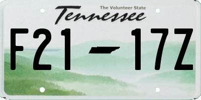 TN license plate F2117Z