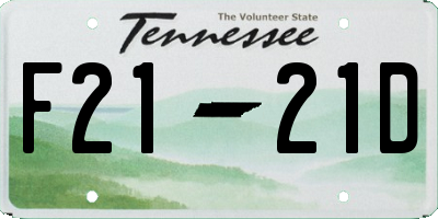 TN license plate F2121D
