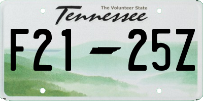 TN license plate F2125Z