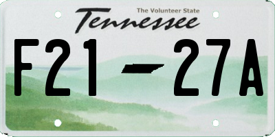TN license plate F2127A