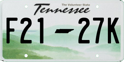 TN license plate F2127K