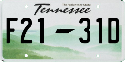 TN license plate F2131D