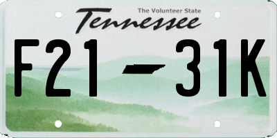 TN license plate F2131K