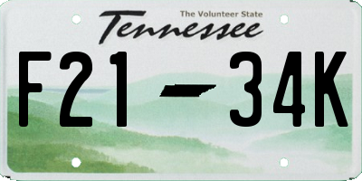 TN license plate F2134K
